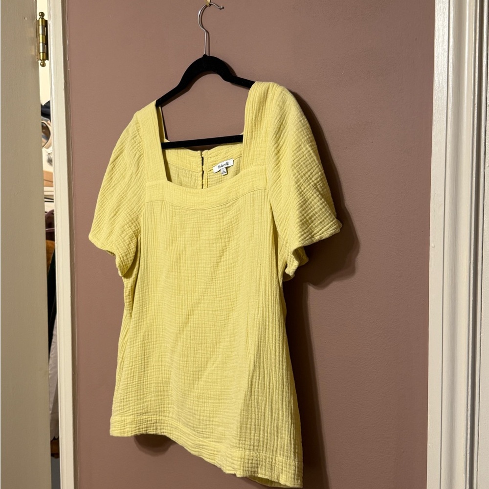 Madewell Yellow Boxy Ribbed Short Sleeve Blouse